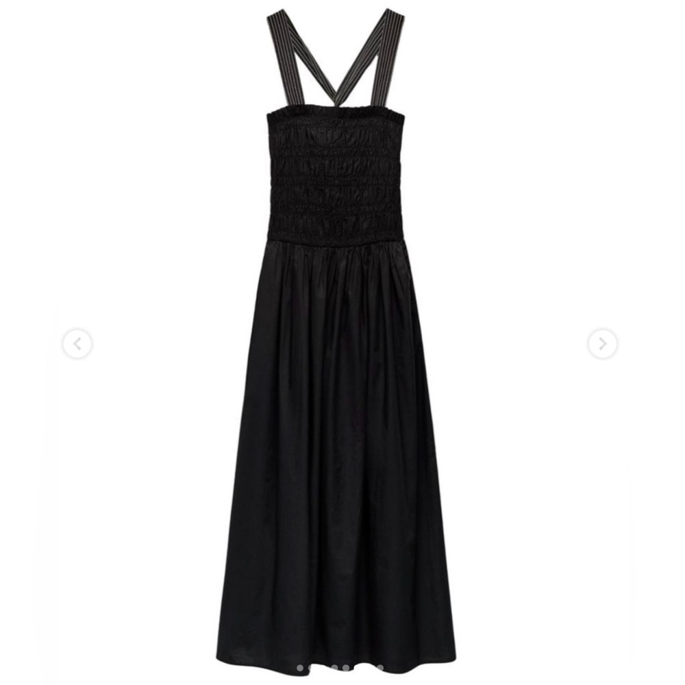 ZARA Topstitched Black Midi Dress with Pockets 100% Cotton Size M NWT - Picture 7 of 15